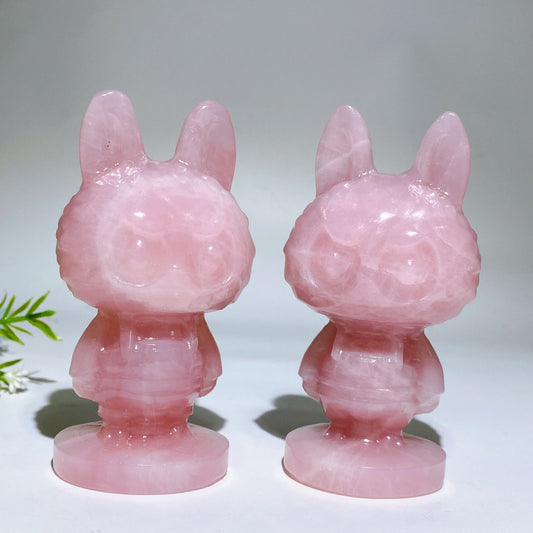 4.1" Rose Quartz Labubu Carving Crystal Healing Bulk Wholesale