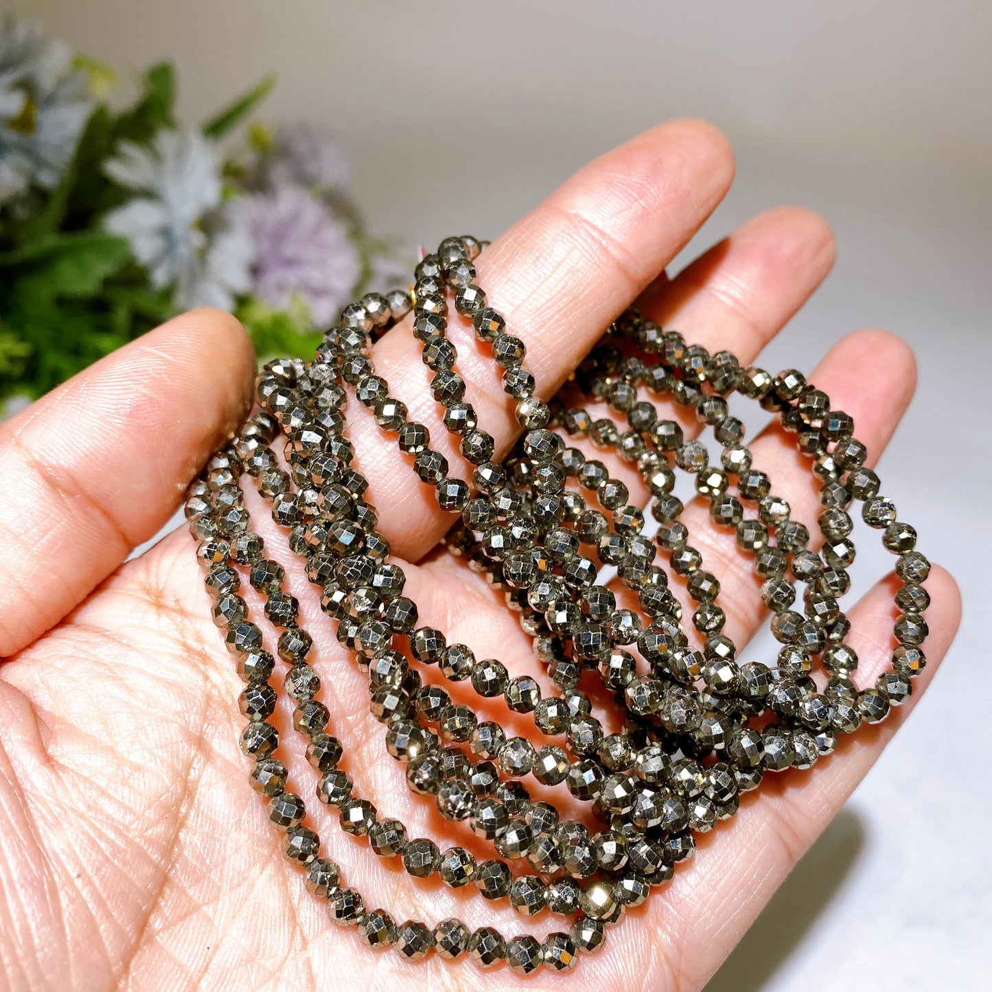 4mm Facted Pyrite Bracelet Crystal Healing Bulk Wholesale