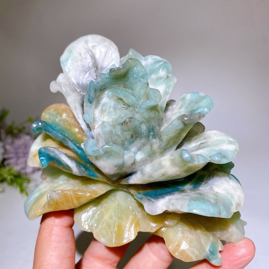 4.9" Unique Caribbean Calcite Peony Carving Crystal Healing Bulk Wholesale