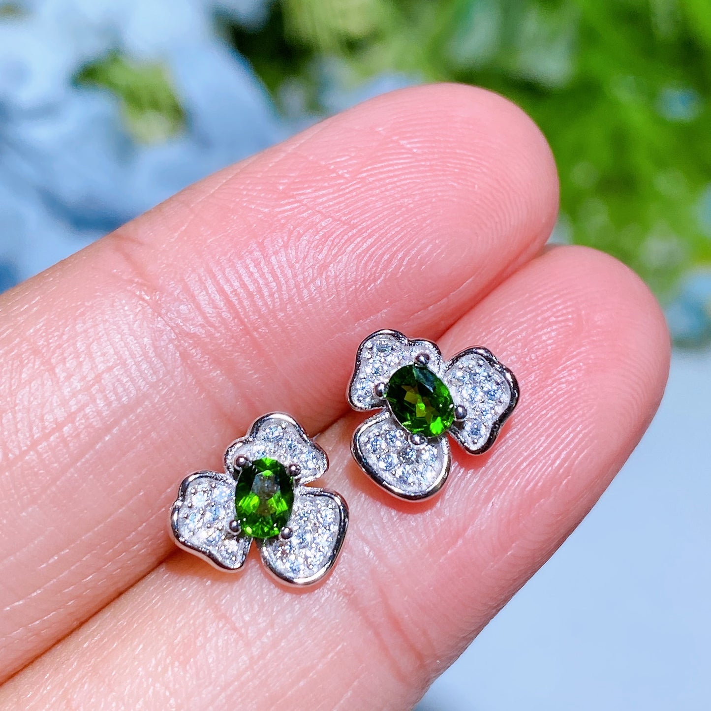 Sterling Silver Diopside Ear Stud Crystal Earrings Bulk Wholesale