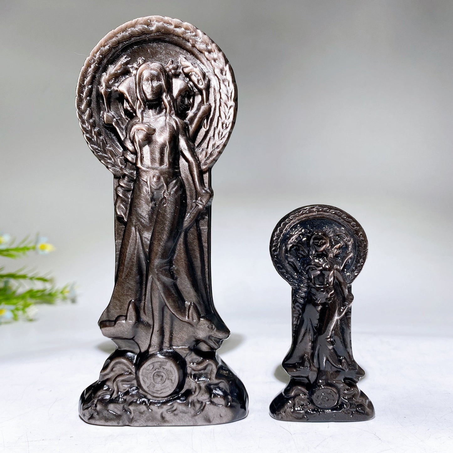 3.1"-5.9" Silver Obsidian Moonstone Hecate Carving Crystal Healing Bulk Wholesale