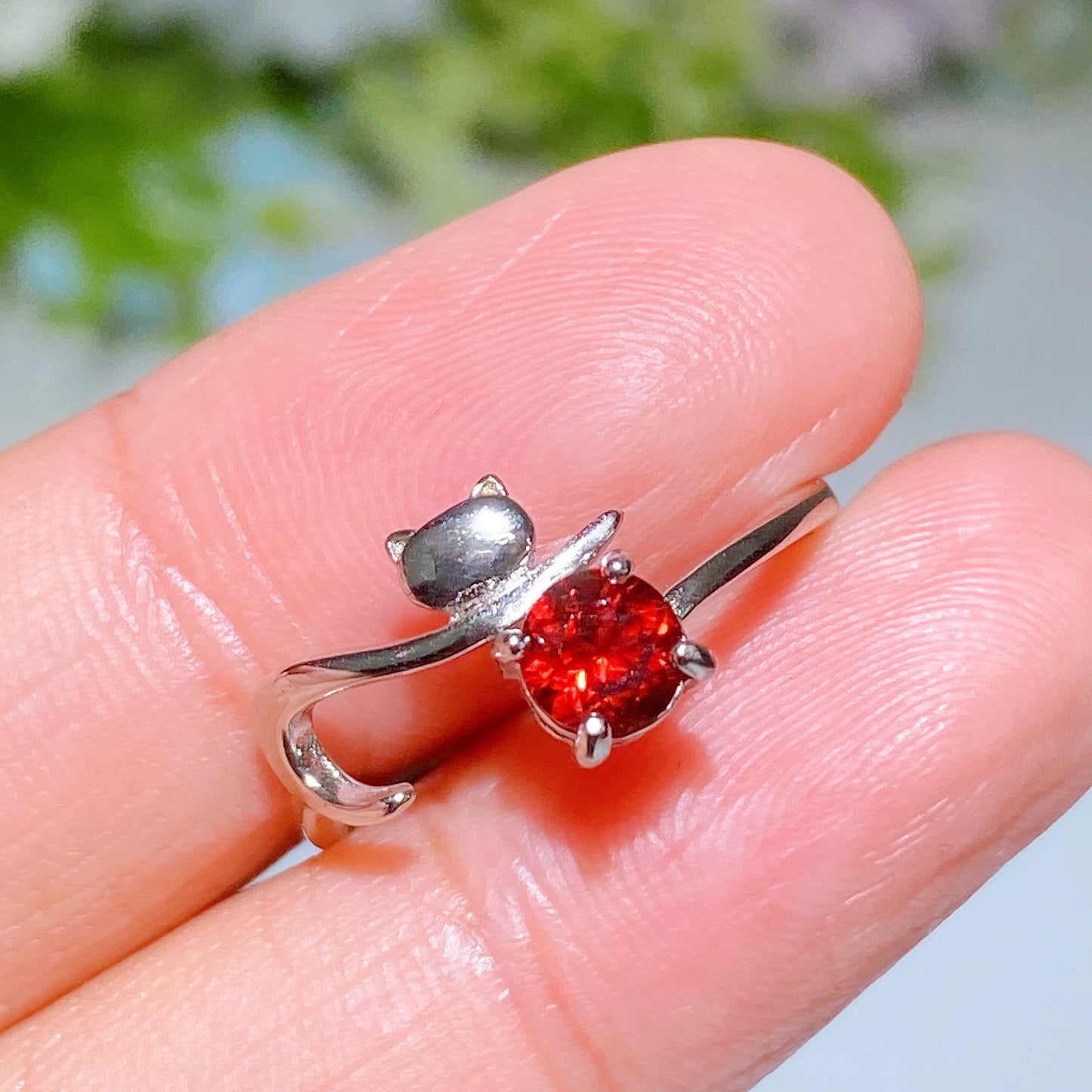 Sterling Silver Cat Design Garnet Ring Crystal Healing Bulk Wholesale