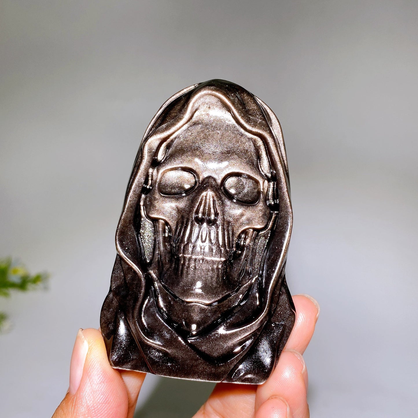 3.1"-5.9" Silver Obsidian Ghost Face Carving Crystal Healing Bulk Wholesale