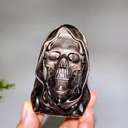 3.1"-5.9" Silver Obsidian Ghost Face Carving Crystal Healing Bulk Wholesale