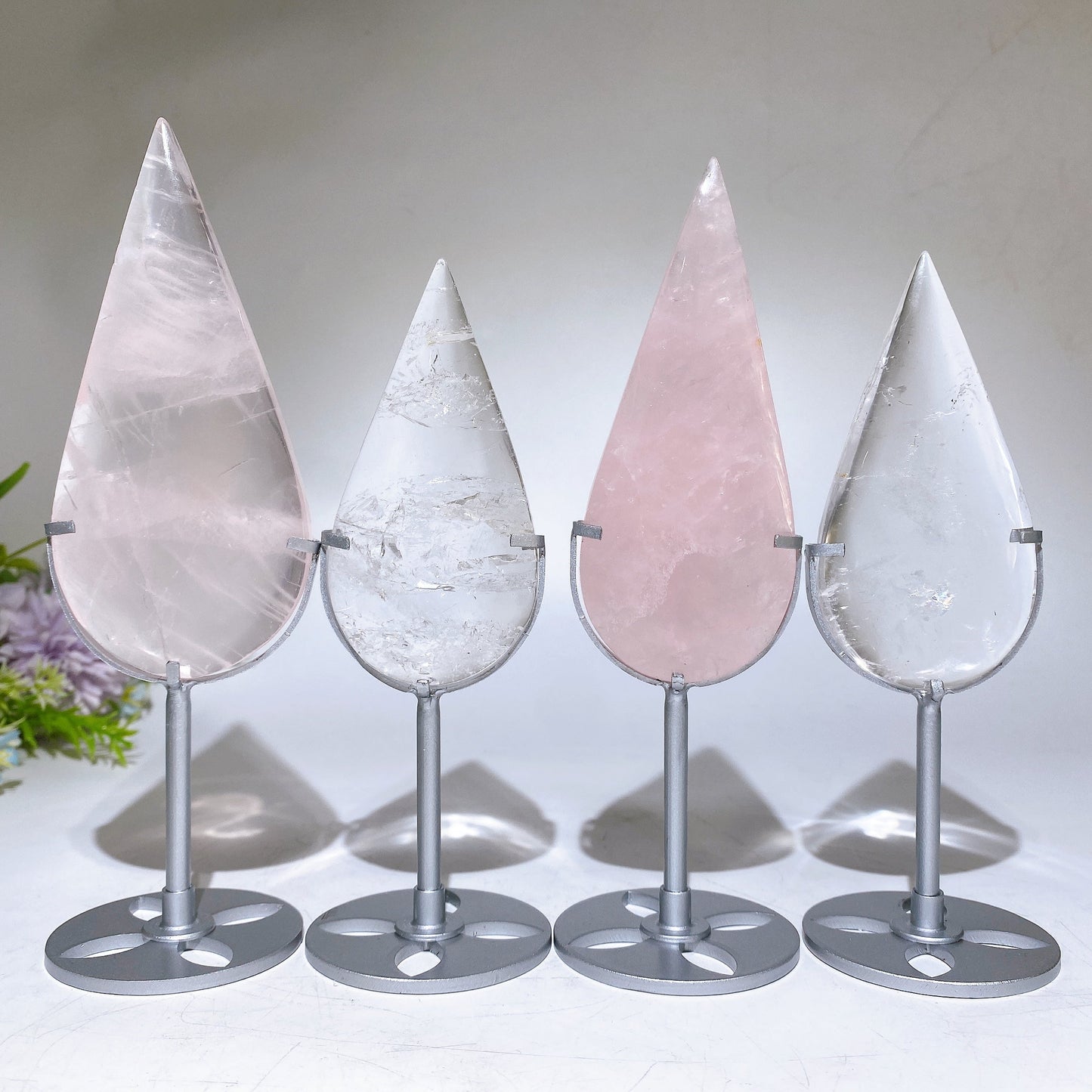 Rose Quartz Clear Quartz Drop Carving with Stand Crystal Healing Bulk Wholesale