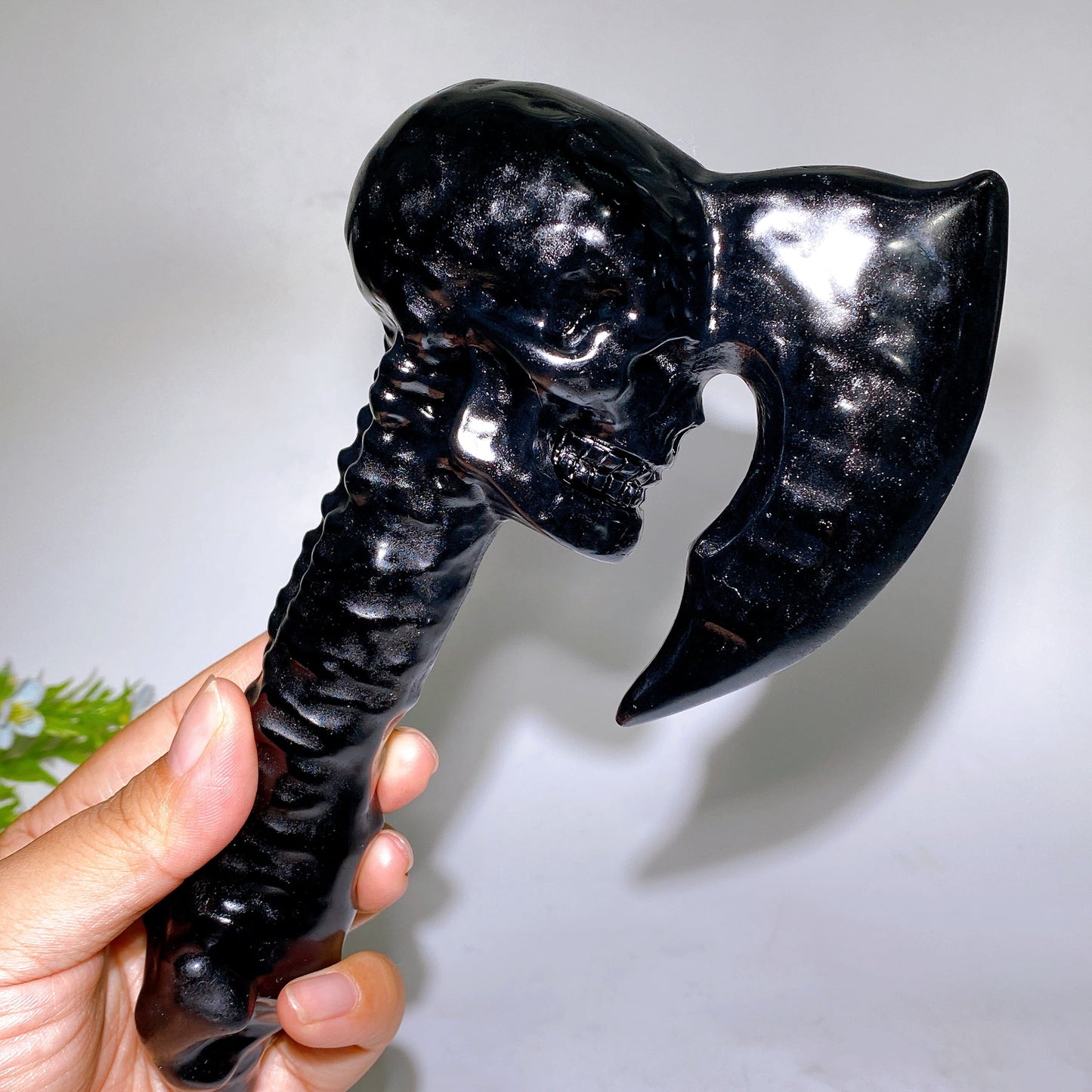 19cm Hand Carved Natural Crystal Skull Axe Crystal Healing Bulk Wholesale