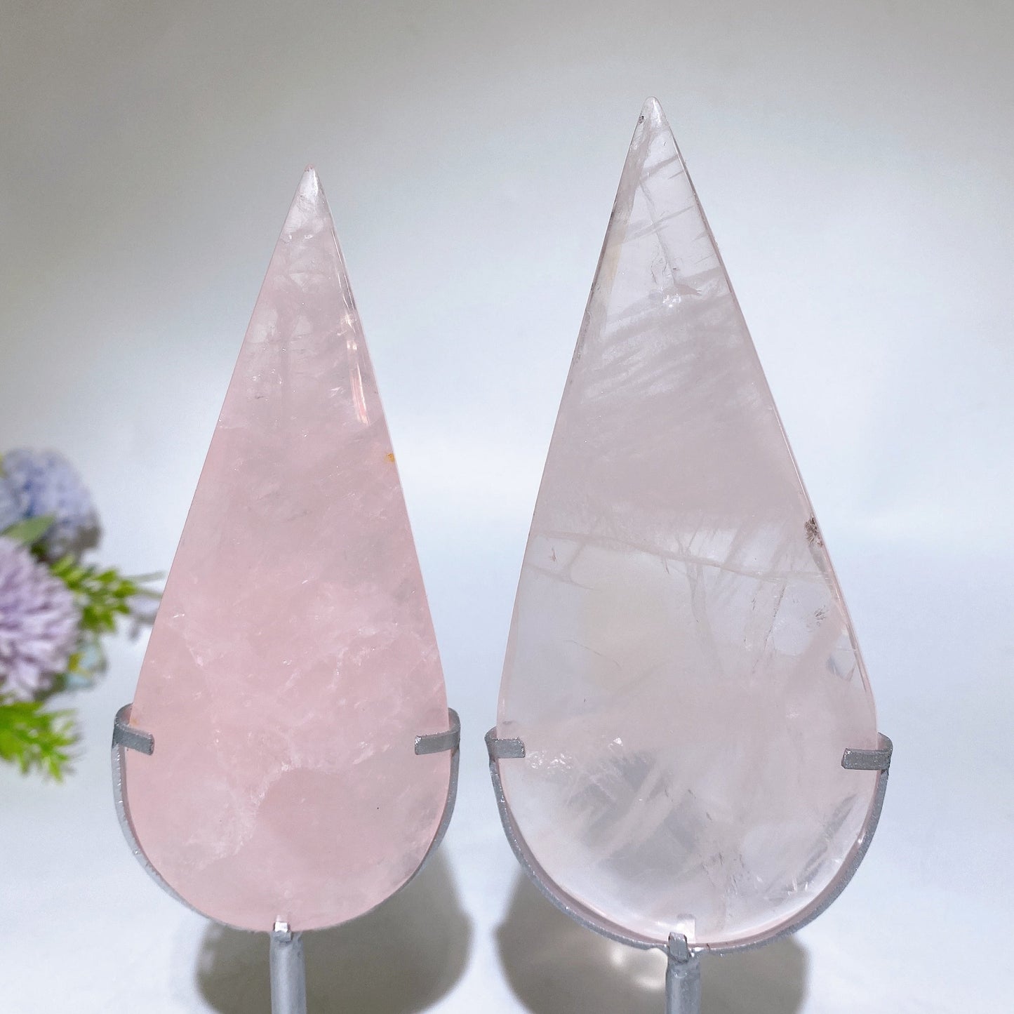 Rose Quartz Clear Quartz Drop Carving with Stand Crystal Healing Bulk Wholesale