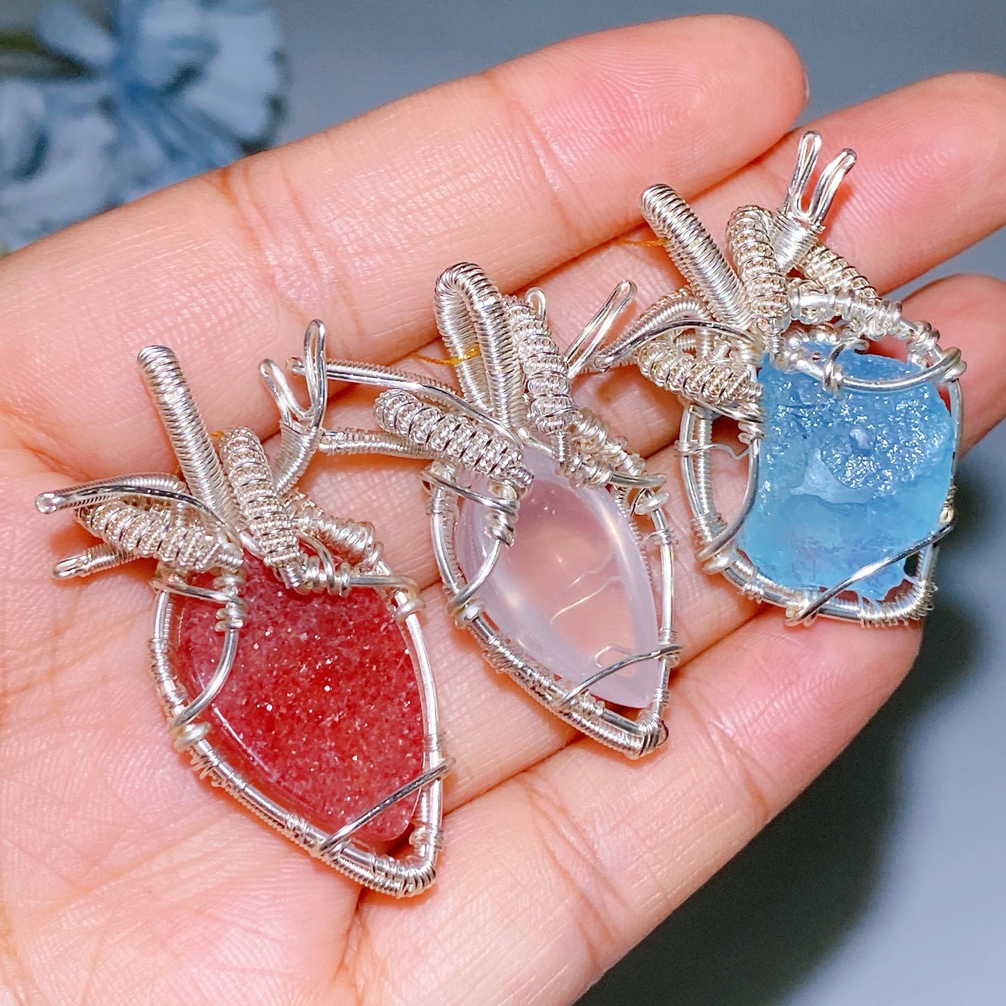Crystal Silver Copper Wrapped Pendant  Crystal Healing Bulk Wholesale