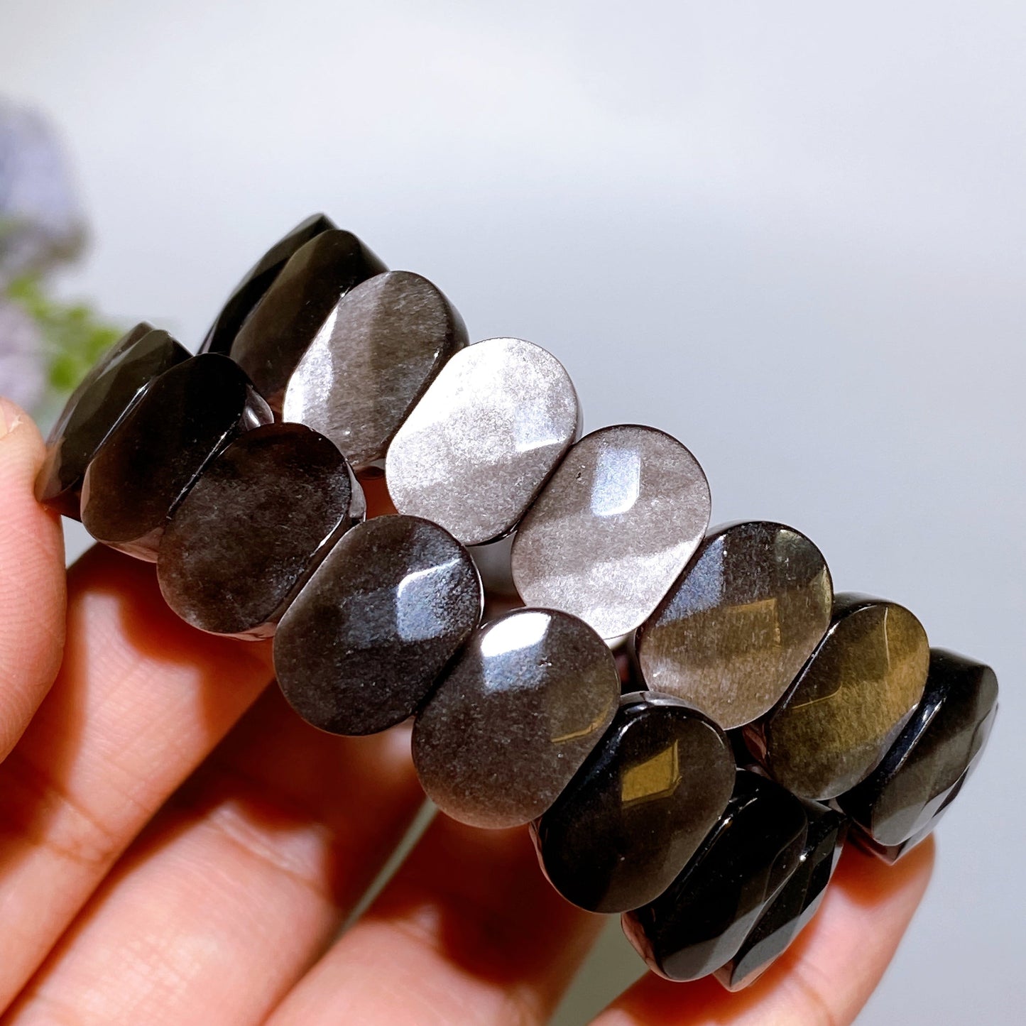 Faceted Silver Obsidian Bangle Crystal Healing Bulk Wholesale