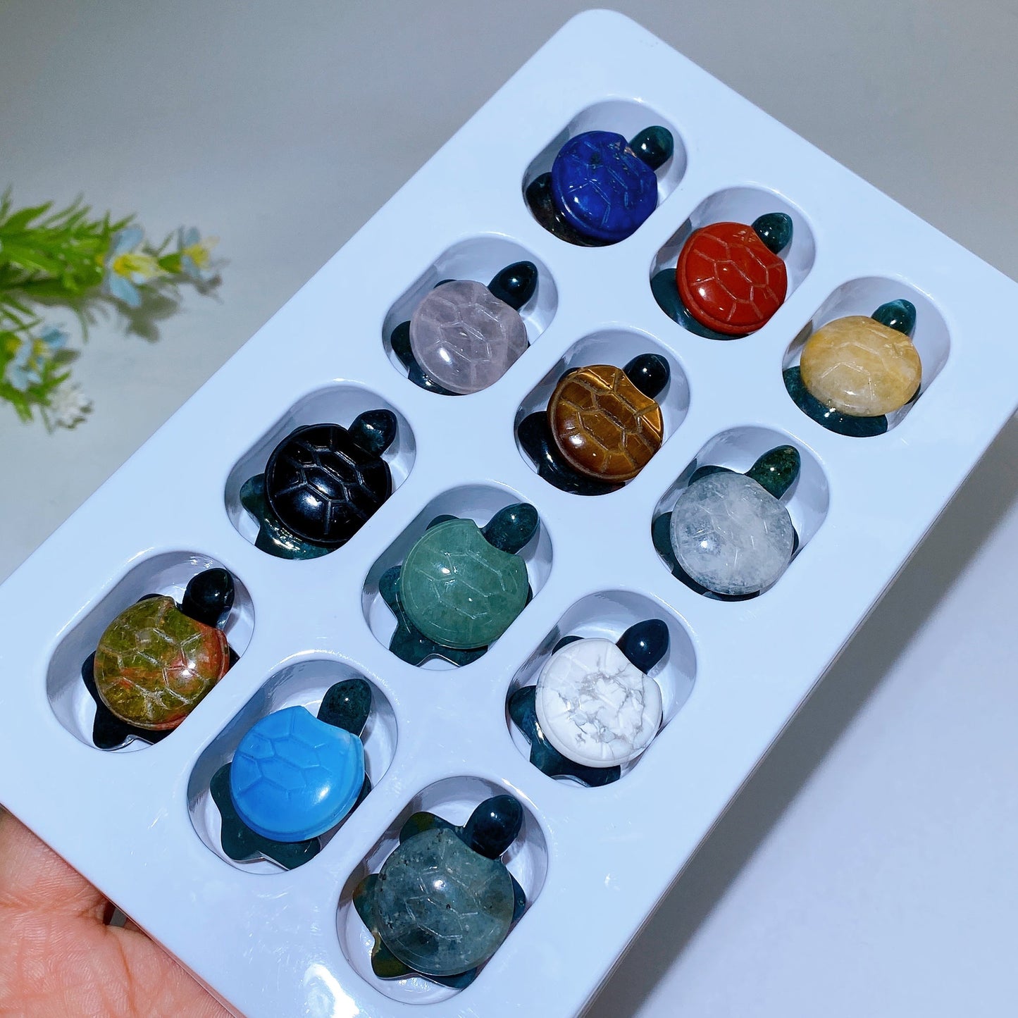 1.2" Natural Crystal Turtle Carving Box Crystal Healing Bulk Wholesale 1 Set