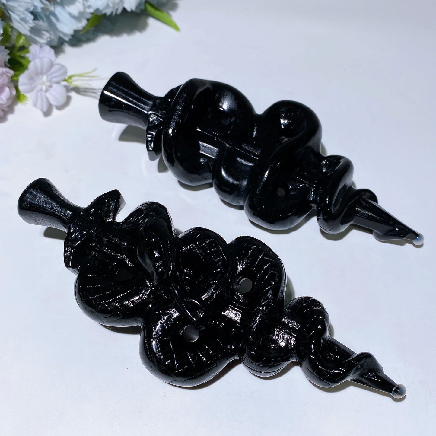5.7" Black Obsidian Snake Sword Carving Crystal Healing Bulk Wholesale