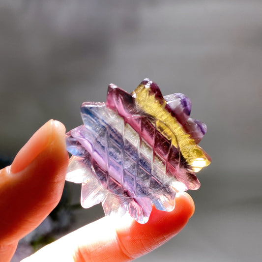 1.6" Rainbow Fluorite Sunflower Carving Crystal Healing Bulk Wholesale
