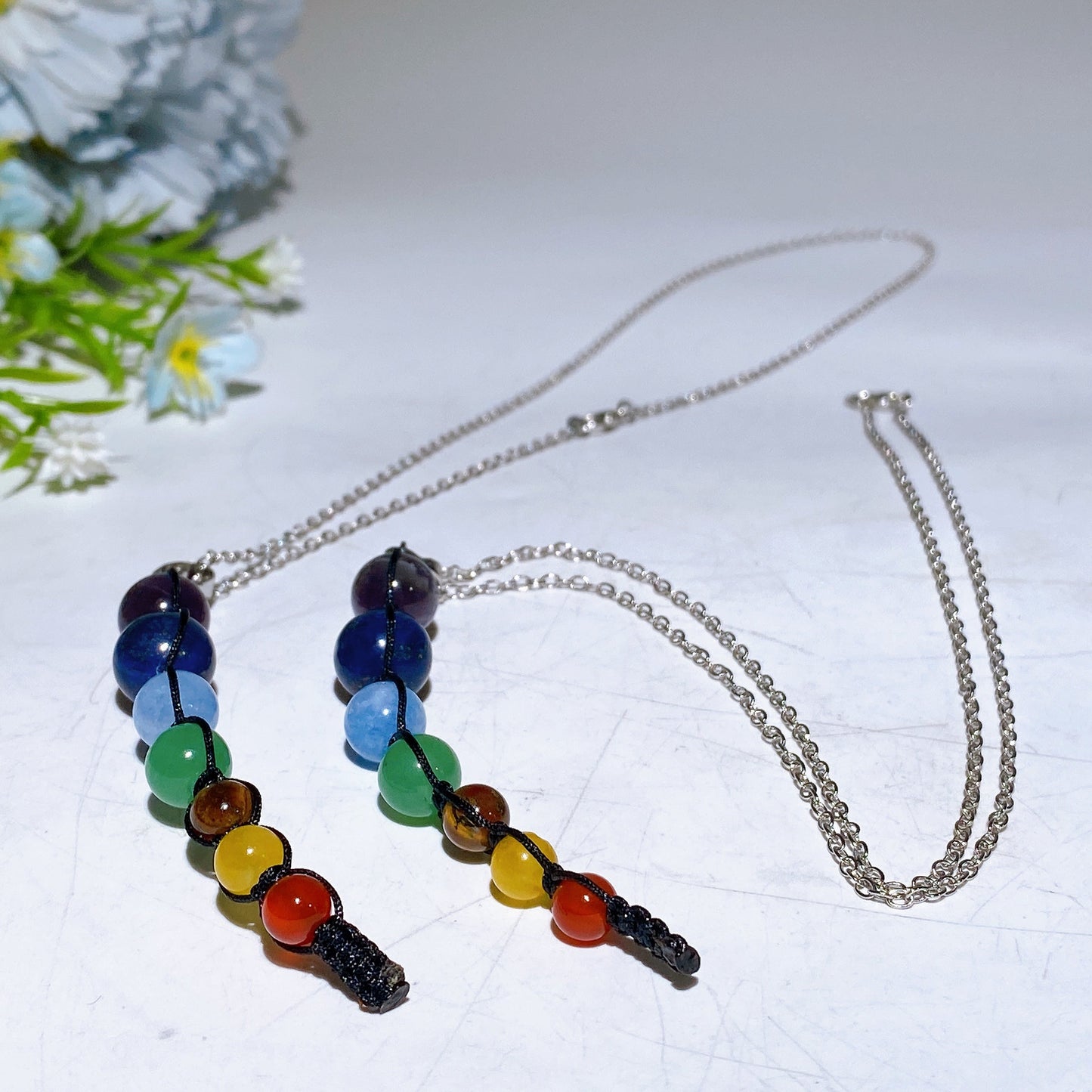 Chakra Neckalce with Silver Color Chain Crystal Healing Bulk Wholesale