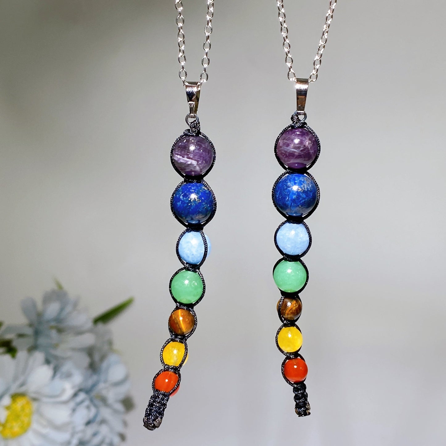 Chakra Neckalce with Silver Color Chain Crystal Healing Bulk Wholesale