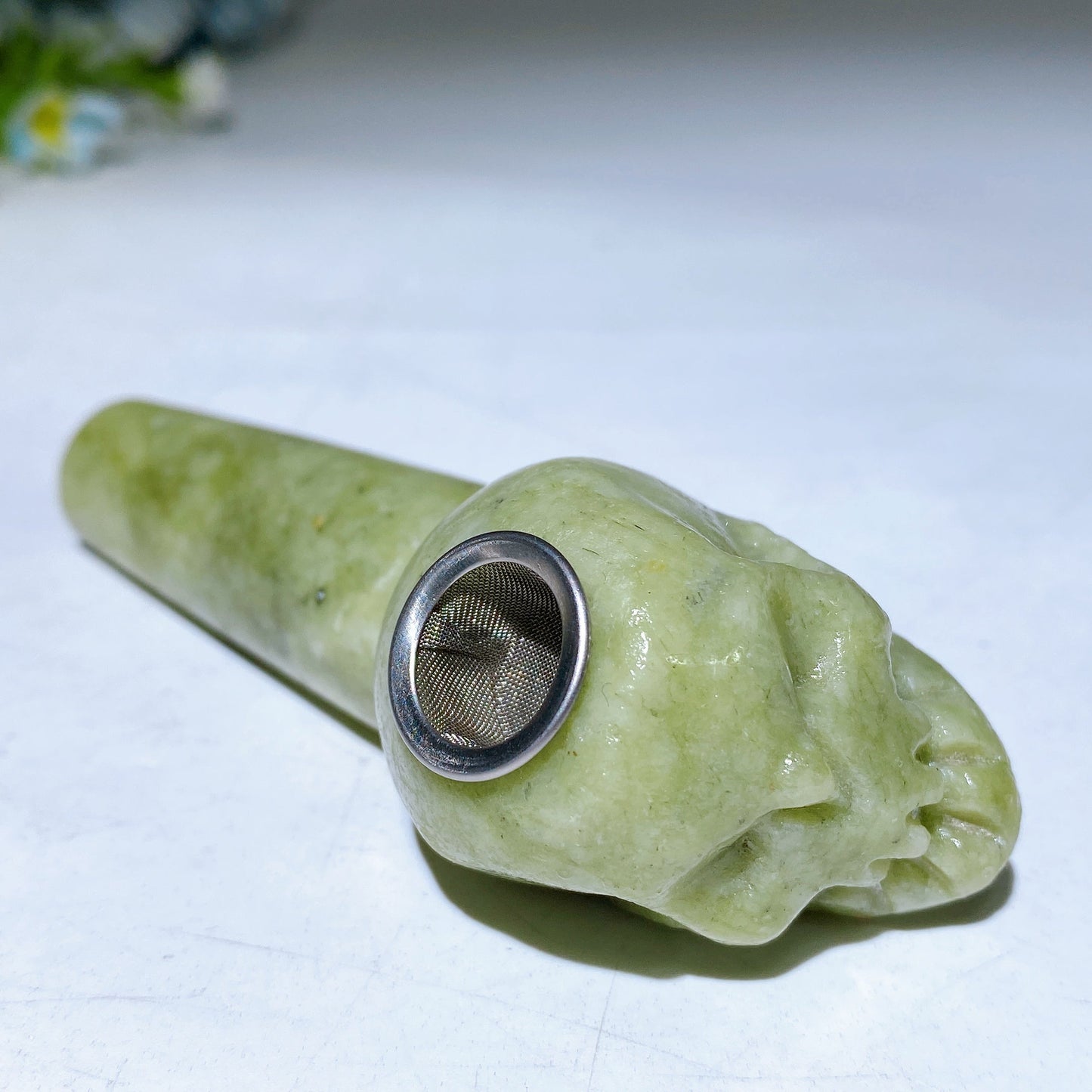 3.9" Crystal Skull Smoking Pipe Carving Crystal Healing Bulk Wholesale