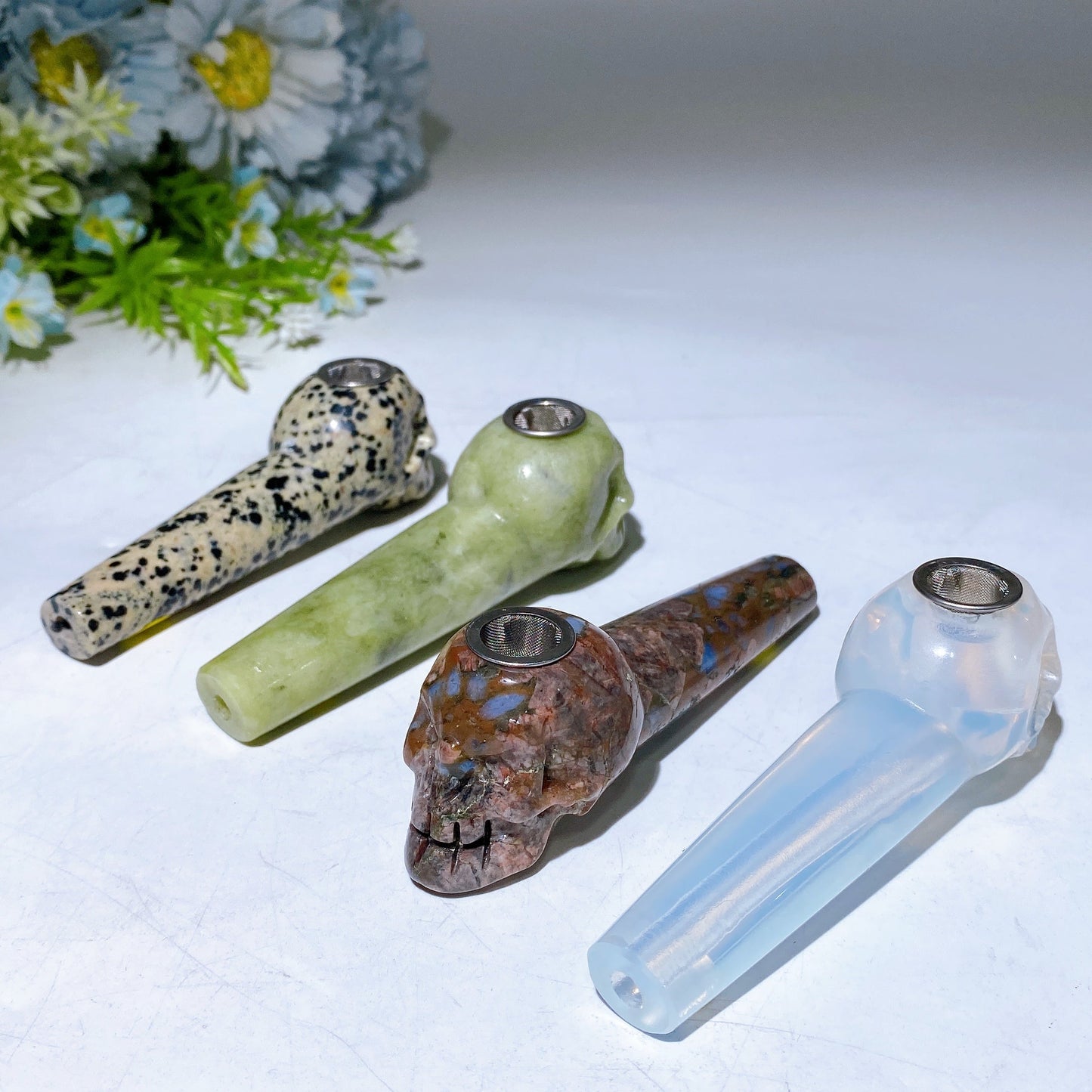 3.9" Crystal Skull Smoking Pipe Carving Crystal Healing Bulk Wholesale