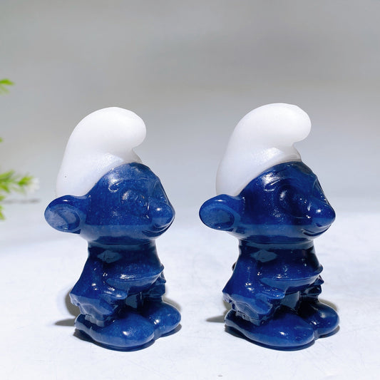2.6" Blue Aventurtine White Jade Smurf Carving Crystal Healing Bulk Wholesale