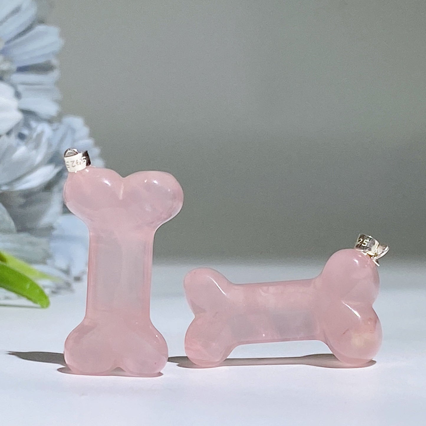 32mm S925 Rose Quartz Bone Pendant Crystal Healing Bulk Wholesale