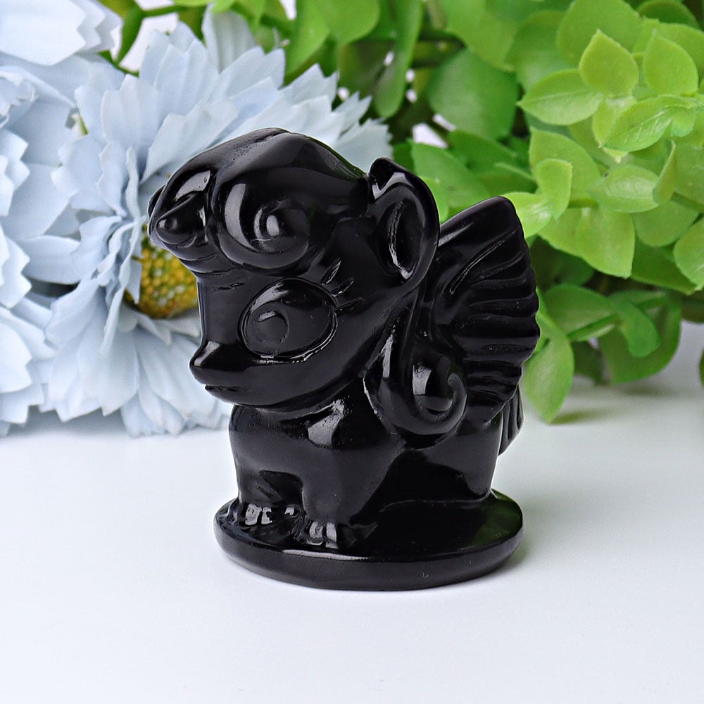 2.3" Black Obsidian Unicorn Crystal Carvings Wholesale Crystals