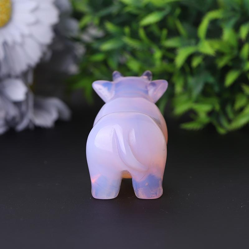3" Pink Opalite Cow Hand Carving Healing Crystal Carving Wholesale Crystals