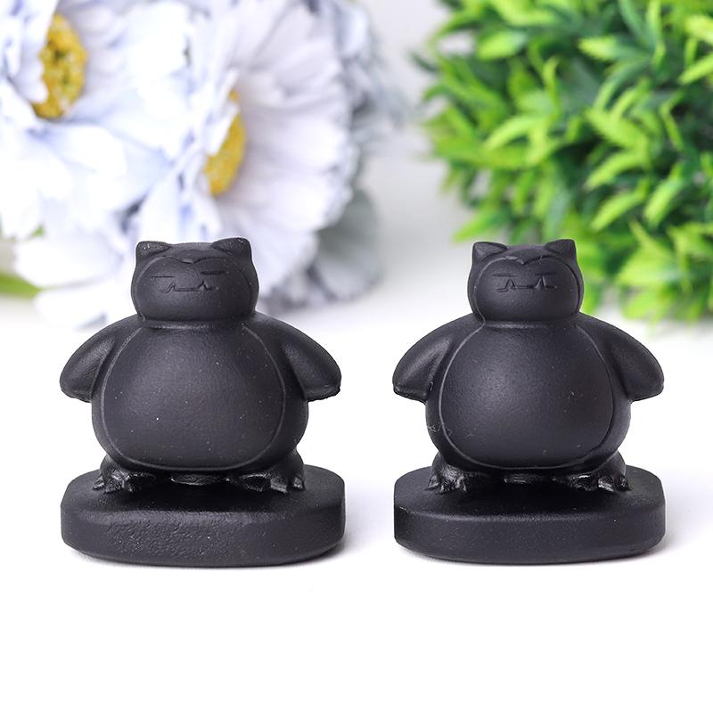 2" Black Obsidian Snorlax Crystal Carvings Wholesale Crystals