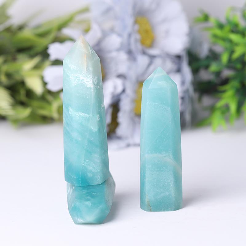 Natural High Quality Sky Blue Point Caribbean Calcite Tower for Healing Wholesale Crystals