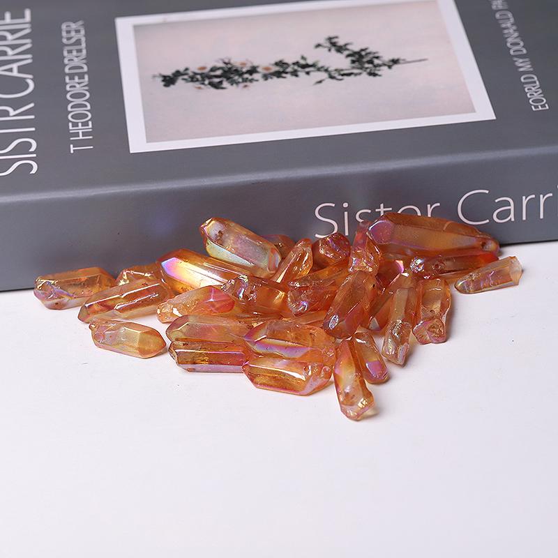 Drilled Orange Aura Quartz Crystal Points Raw Rough Clear Rock Quartz Sticks Wholesale Crystals