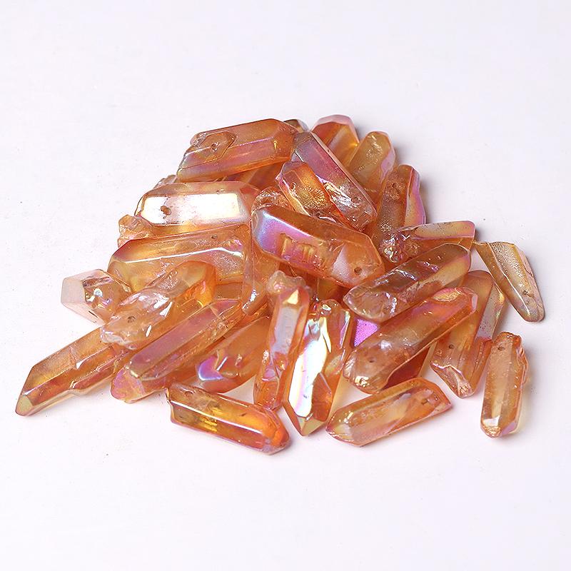 Drilled Orange Aura Quartz Crystal Points Raw Rough Clear Rock Quartz Sticks Wholesale Crystals