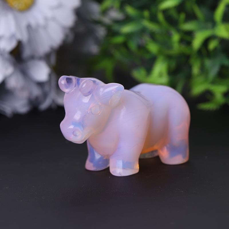 3" Pink Opalite Cow Hand Carving Healing Crystal Carving Wholesale Crystals