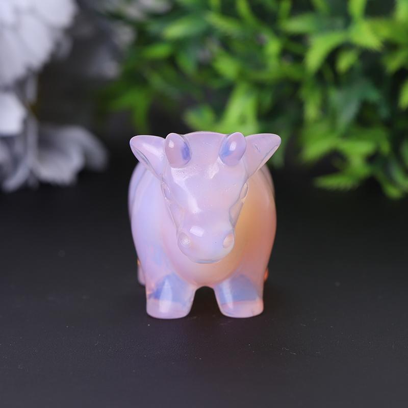 3" Pink Opalite Cow Hand Carving Healing Crystal Carving Wholesale Crystals