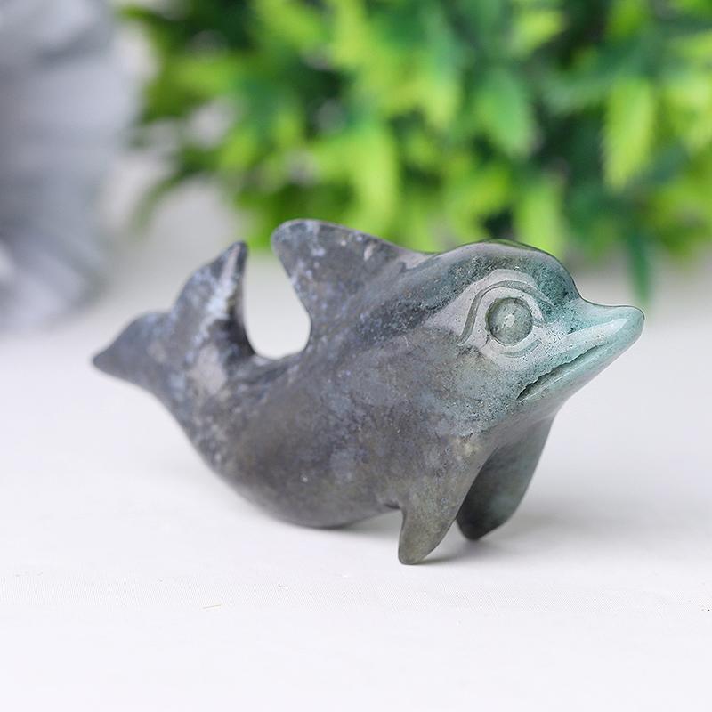 2.5" Moss Agate Dolphin Crystal Carvings Wholesale Crystals