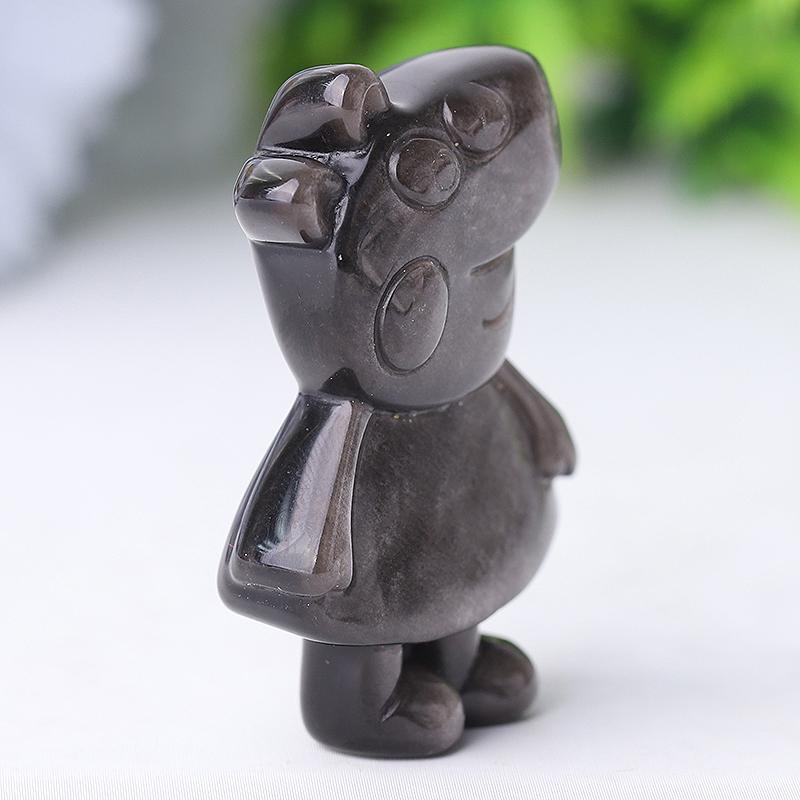 1.8" Silver Obsidian Peppa Pig Crystal Carvings Wholesale Crystals
