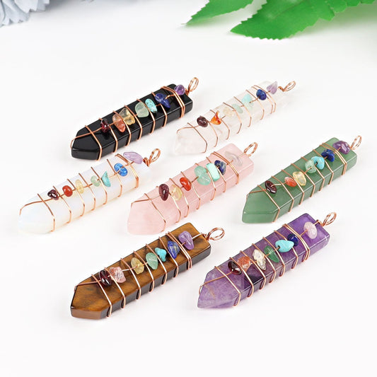 2" Chakra Wire Wrapped Pendant Wholesale Crystals