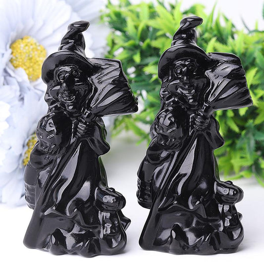 4.5" Black Obsdian Witch Crystal Carvings for Halloween Wholesale Crystals