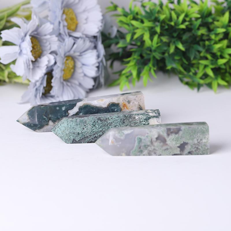 Wholesale Natural Moss Agate Point Healing Stone Wholesale Crystals