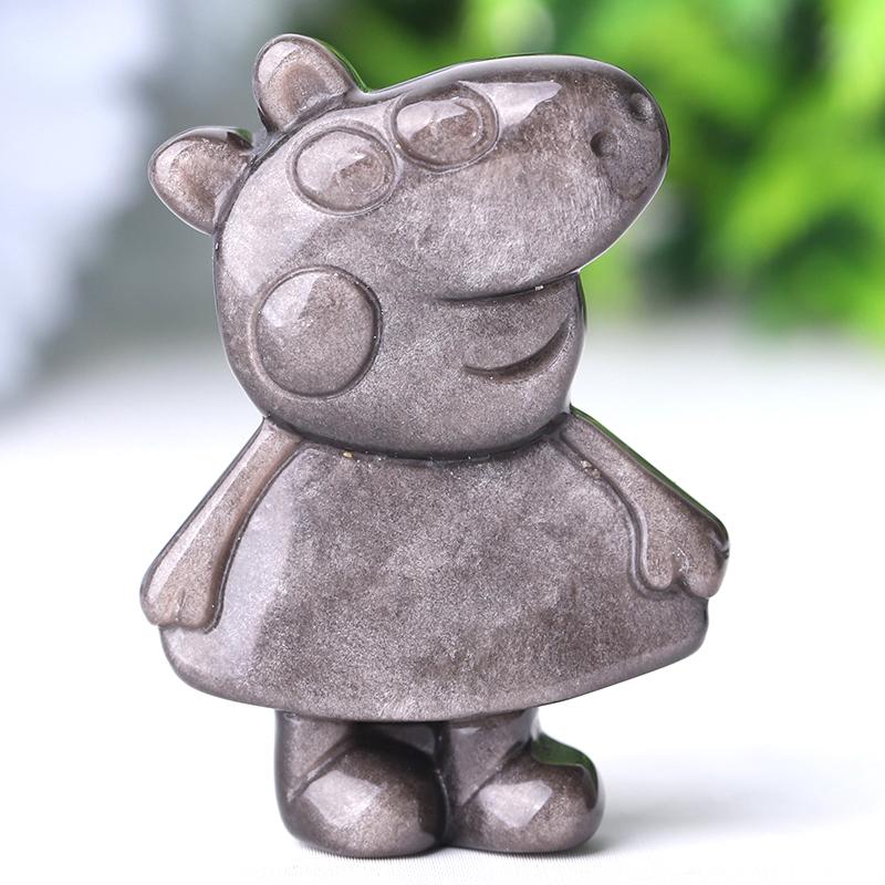 1.8" Silver Obsidian Peppa Pig Crystal Carvings Wholesale Crystals