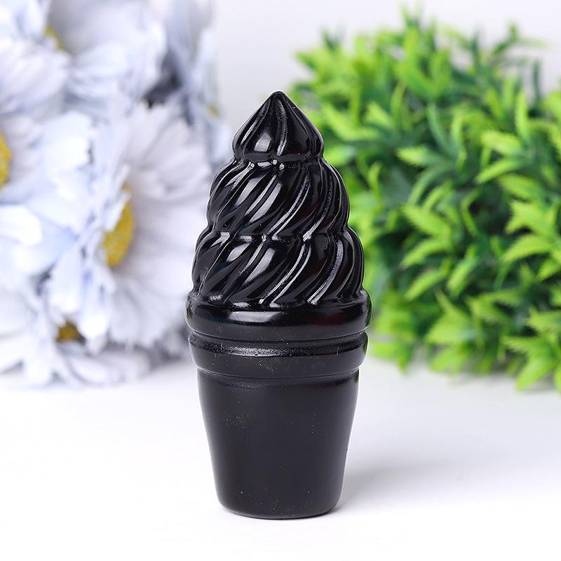 4" Black Obsidian Ice Cream Crystal Carvings Wholesale Crystals
