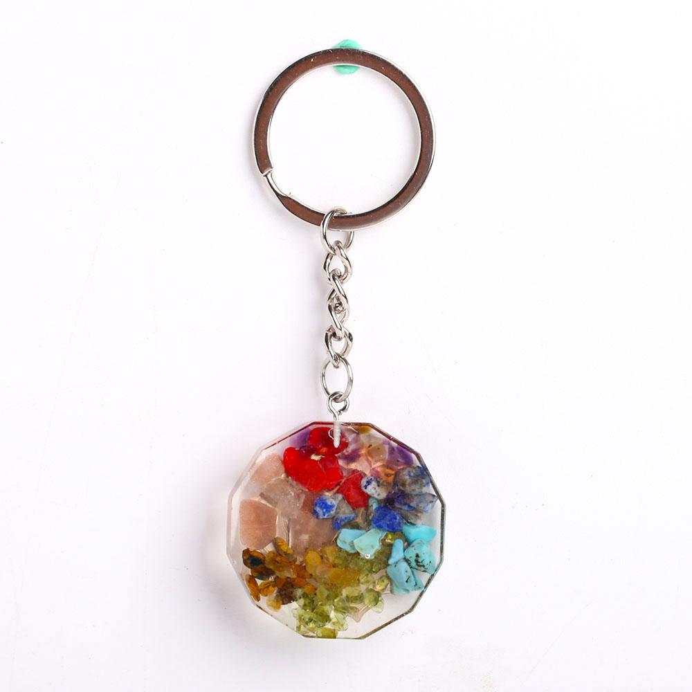 Resin Infused 7 Chakra Crystal Chips Keychain Decor Wholesale Crystals