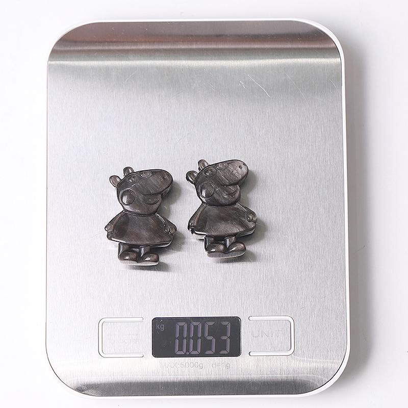 1.8" Silver Obsidian Peppa Pig Crystal Carvings Wholesale Crystals