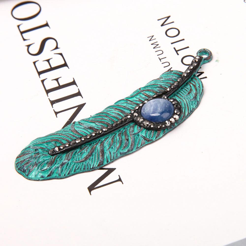 Metal Feather Shape Pendant with Kyanite Wholesale Crystals