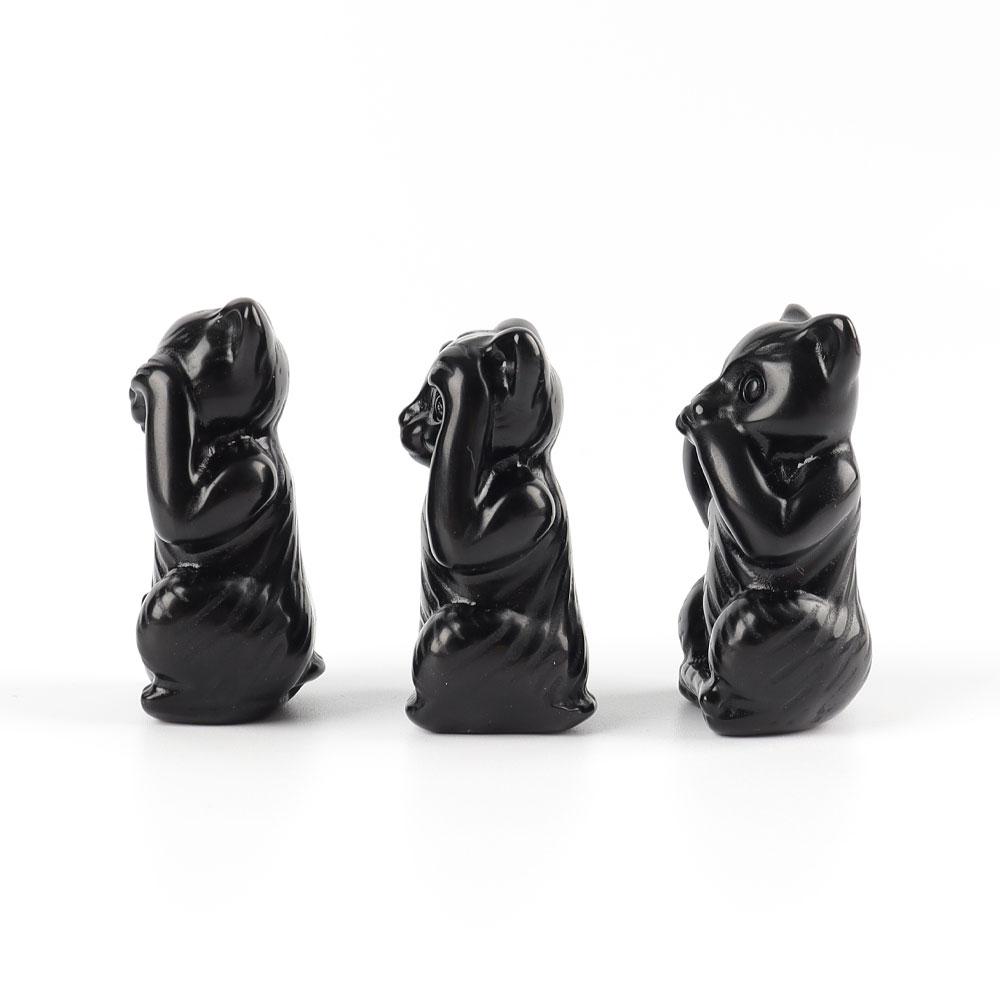 Black Obsidian See No Evil, Hear No Evil, Speak No Evil, Free Form 1set Wholesale Crystals
