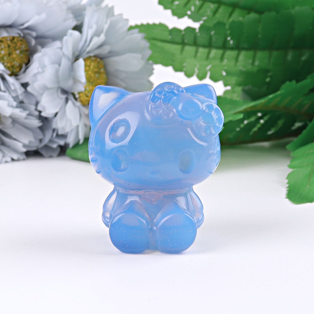 1.9" Blue Opalite Hello Kitty Cat  Crystal Carving Wholesale Crystals