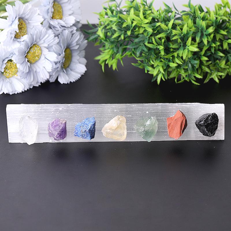 9" Chakra Selenite Stick with Crystal Raw Stone Wholesale Crystals
