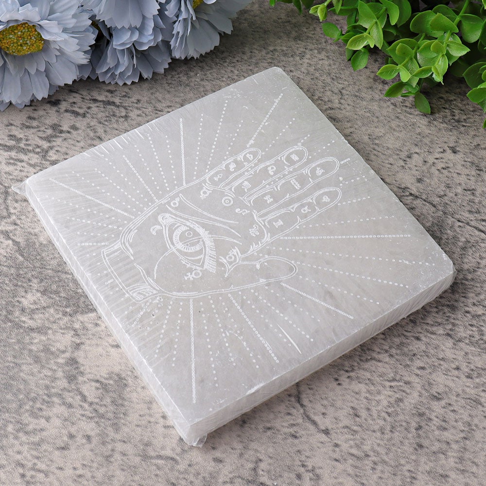 6" Square Selenite Coaster with Chakra Hand Printing Wholesale Crystals