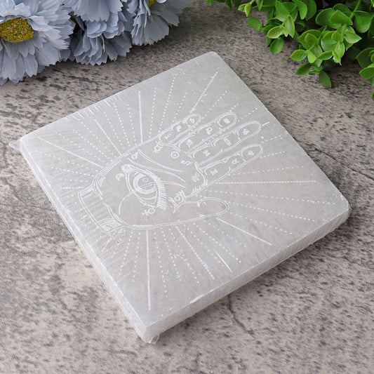 6" Square Selenite Coaster with Chakra Hand Printing Wholesale Crystals
