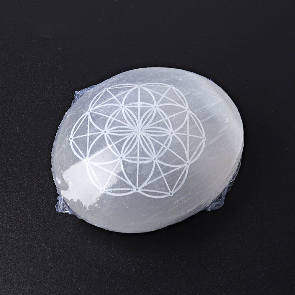 2.4" Selenite Palm Stone with Printing Wholesale Crystals