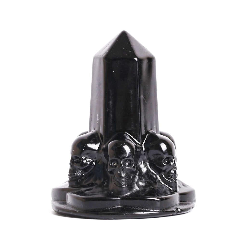 Black Obsidian Point With Carving Skull Decor Wholesale Crystals