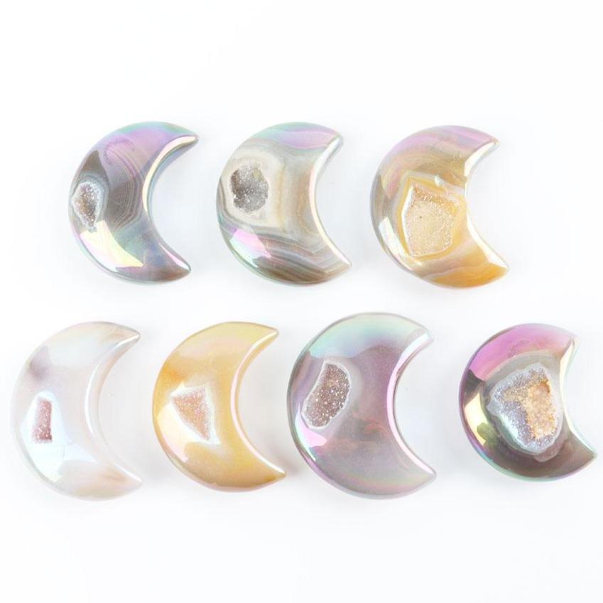 Aura Druzy Agate Moon Carvings Wholesale Crystals