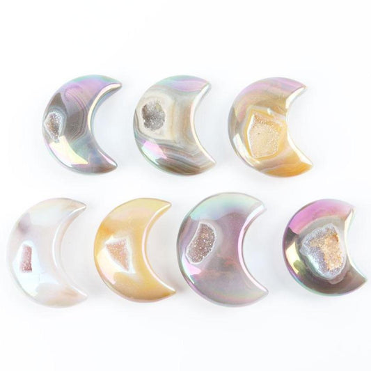 Aura Druzy Agate Moon Carvings Wholesale Crystals