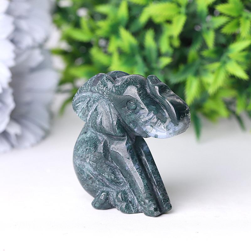 2" Moss Agate Elephant Crystal Carvings Wholesale Crystals